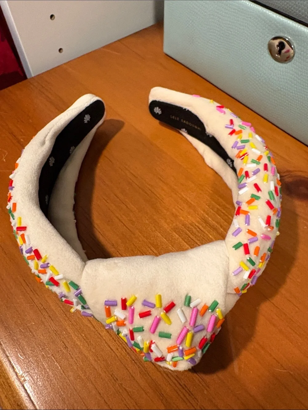 Lele Sadoughi Plush Cream Headband with Colorful Sprinkles